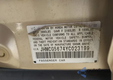 2000 Honda Accord 2.3 Se z USA, uszkodzony, nr VIN JHMCG5674YC023199